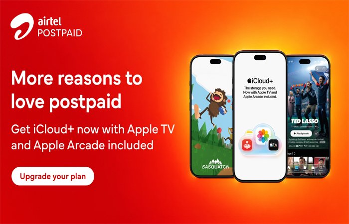 एयरटेल के फैमिली पोस्टपेड प्लान में अब iCloud+, Apple TV और Apple Arcade एयरटेल के फैमिली पोस्टपेड प्लान में अब iCloud+, Apple TV और Apple Arcade